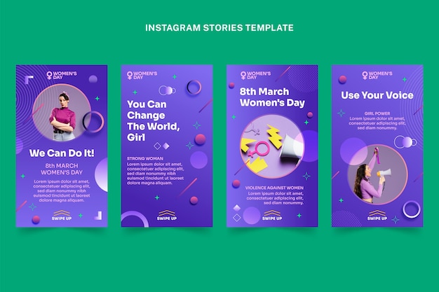 Colección de historias de instagram del día internacional de la mujer degradado