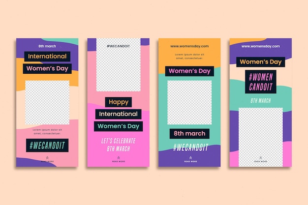 Vector gratuito colección de historias de instagram del día internacional de la mujer