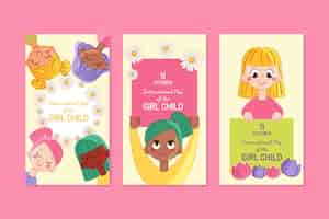 Vector gratuito colección de historias de instagram del día internacional de la niña dibujada a mano