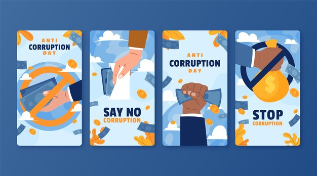 Colección de historias de instagram del día de la lucha contra la corrupción dibujadas a mano
