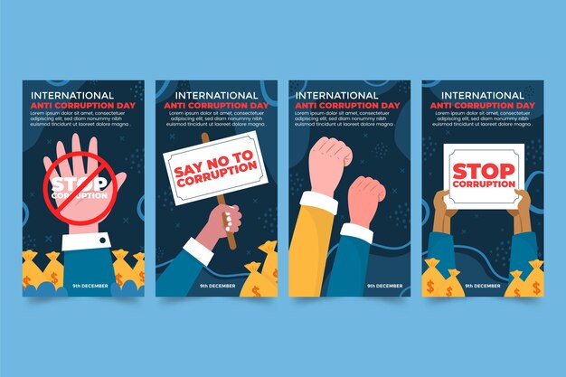 Colección de historias de instagram del día de la lucha contra la corrupción dibujadas a mano