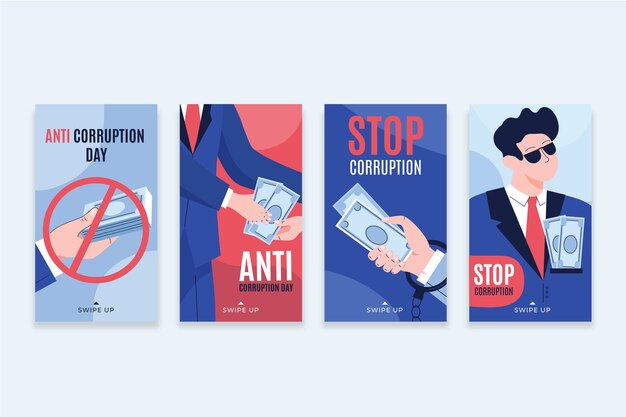 Colección de historias de instagram del día de la lucha contra la corrupción dibujadas a mano