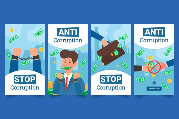 Colección de historias de instagram del día de la lucha contra la corrupción dibujadas a mano