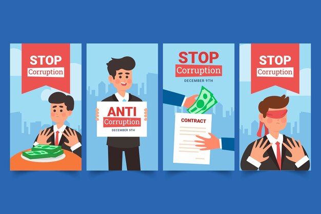 Colección de historias de instagram del día de la lucha contra la corrupción dibujadas a mano