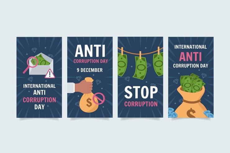 Vector gratuito colección de historias de instagram del día de la lucha contra la corrupción dibujadas a mano