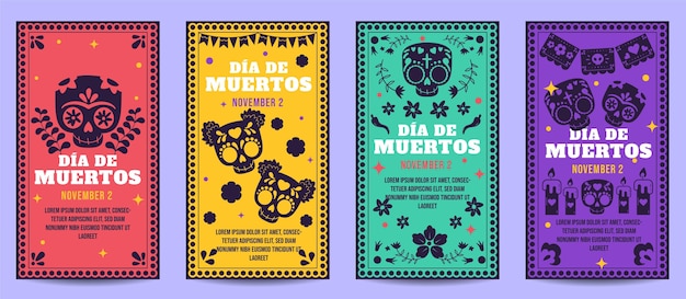 Vector gratuito colección de historias de instagram de dia de muertos dibujados a mano