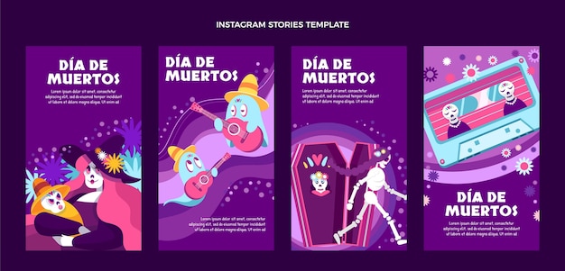 Colección de historias de instagram de dia de muertos dibujados a mano