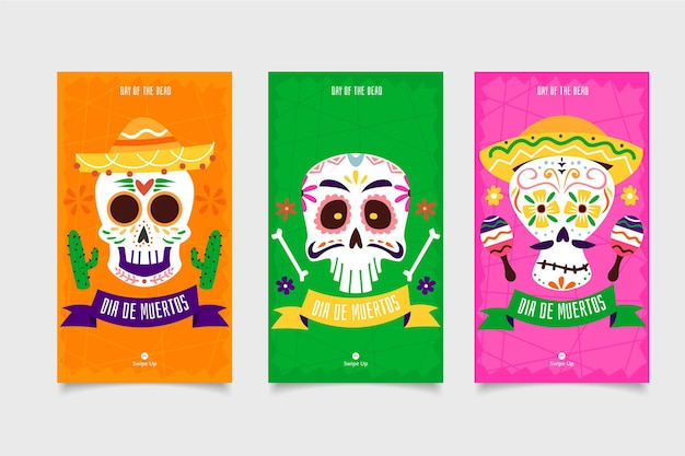 Vector gratuito colección de historias de instagram de dia de muertos