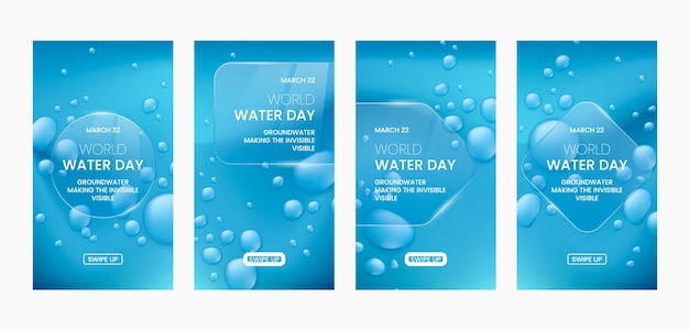 Vector gratuito colección de historias de instagram del día mundial del agua realista