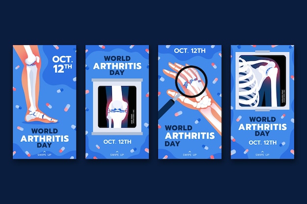 Colección de historias de instagram del día mundial de la artritis dibujada a mano