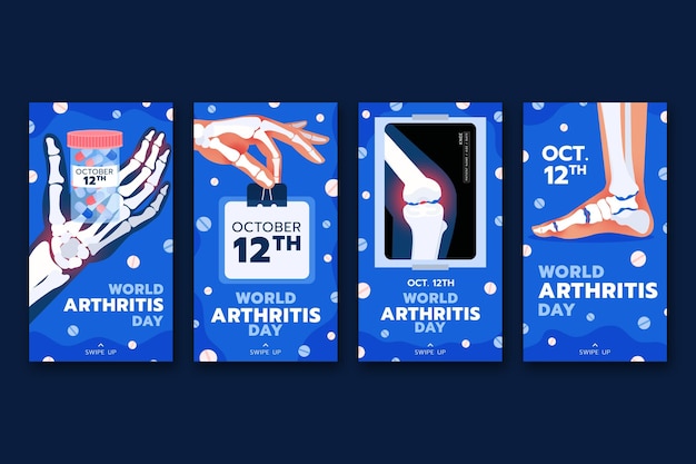 Vector gratuito colección de historias de instagram del día mundial de la artritis dibujada a mano