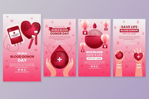 Colección de historias de instagram del día mundial del donante de sangre degradado