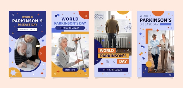 Vector gratuito colección de historias de instagram para el día mundial de la enfermedad de parkinson