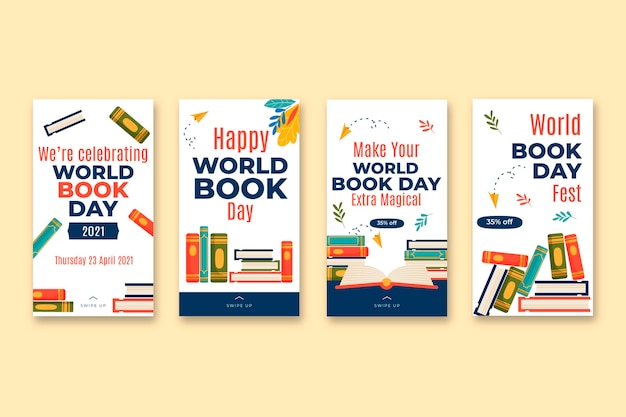 Colección de historias de instagram del día mundial del libro