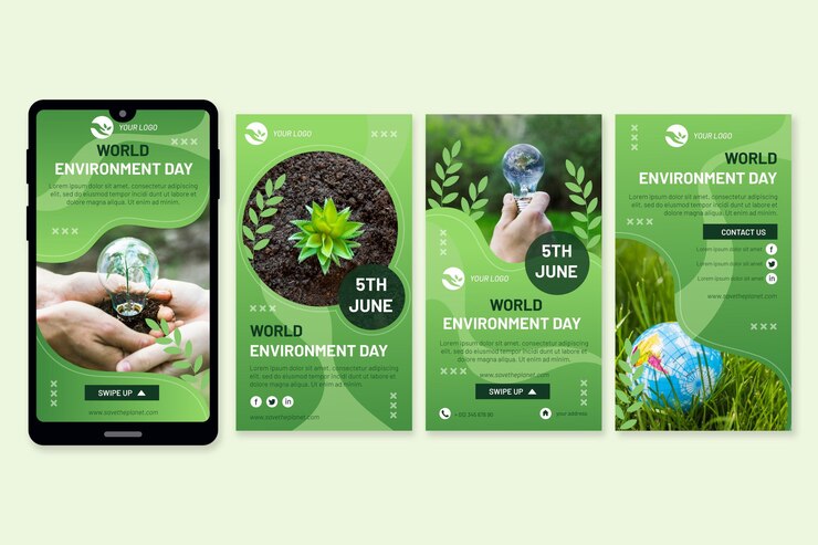 Vector gratuito colección de historias de instagram del día mundial del medio ambiente plano