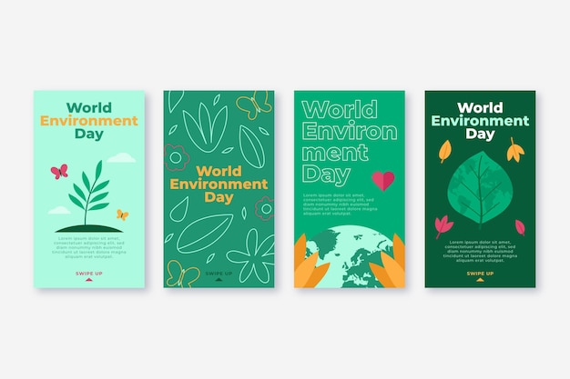 Colección de historias de instagram del día mundial del medio ambiente plano