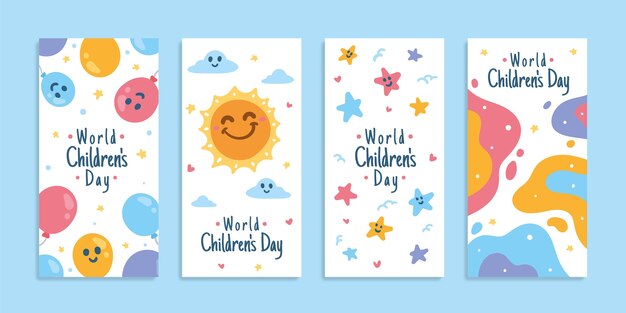 Colección de historias de instagram del día mundial de los niños dibujados a mano