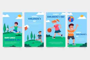 Vector gratuito colección de historias de instagram del día mundial de los niños dibujados a mano