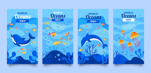 Colección de historias de instagram del día mundial de los océanos