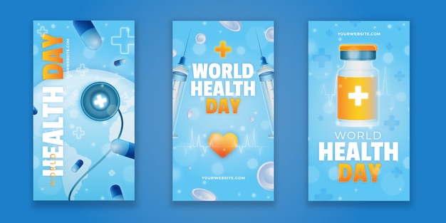 Vector gratuito colección de historias de instagram del día mundial de la salud degradado