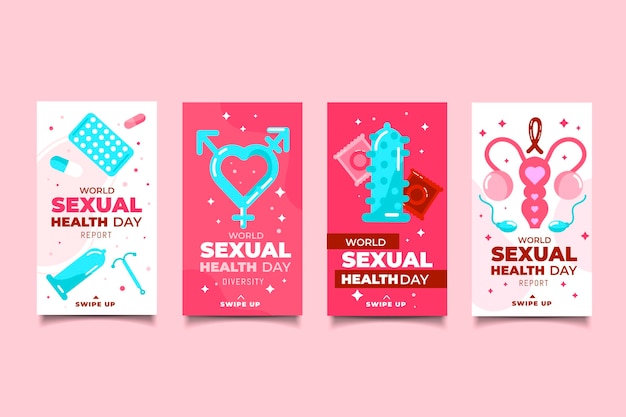 Vector gratuito colección de historias de instagram del día mundial de la salud sexual plana