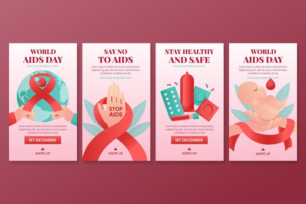 Colección de historias de instagram del día mundial del sida en degradado