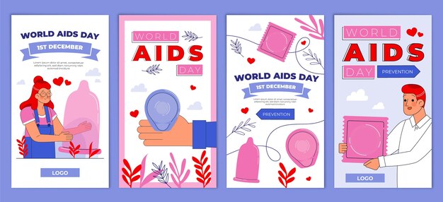 Colección de historias de instagram del día mundial del sida dibujadas a mano
