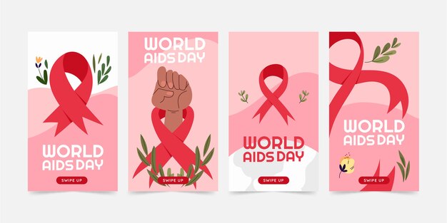 Vector gratuito colección de historias de instagram del día mundial del sida dibujadas a mano