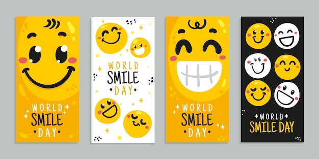 Colección de historias de instagram del día mundial de la sonrisa dibujada a mano
