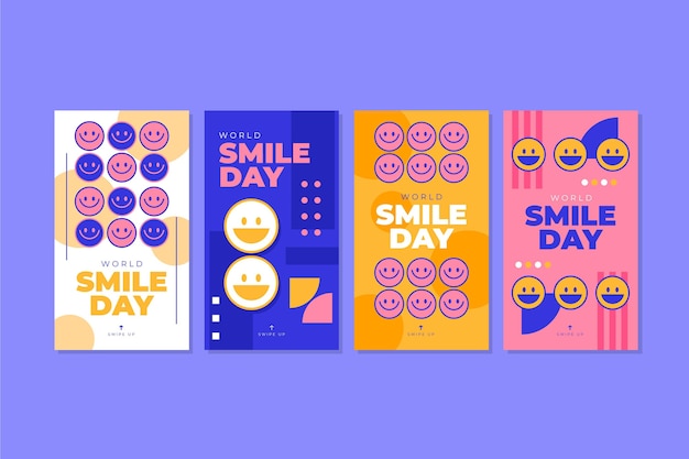 Colección de historias de instagram del día mundial de la sonrisa plana