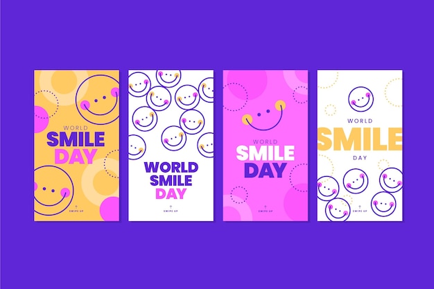 Vector gratuito colección de historias de instagram del día mundial de la sonrisa plana