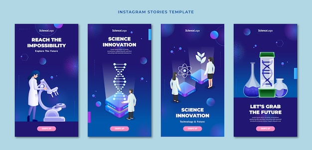 Colección de historias de instagram del día nacional de la ciencia gradiente