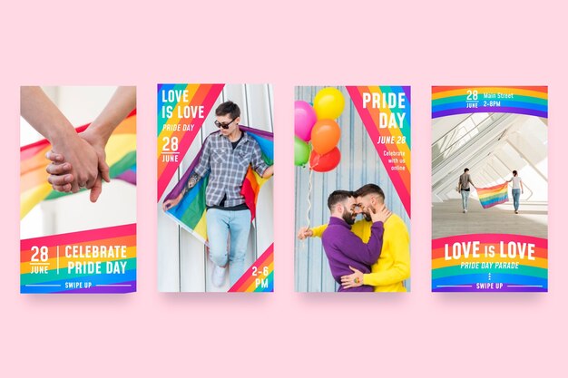 Colección de historias de instagram del día del orgullo degradado