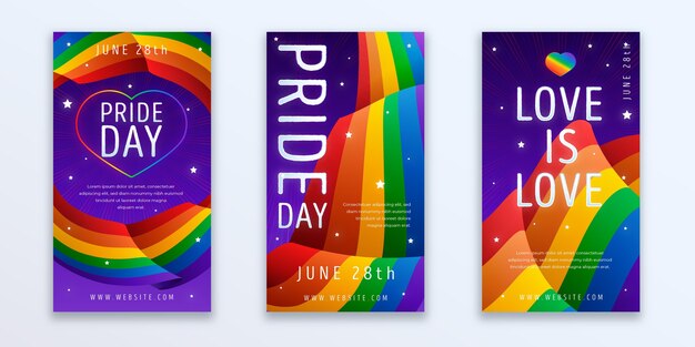 Colección de historias de instagram del día del orgullo degradado