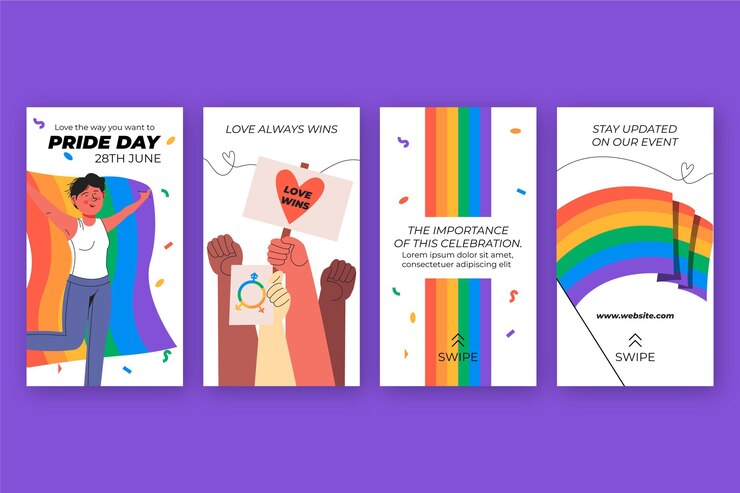 Vector gratuito colección de historias de instagram del día del orgullo dibujadas a mano