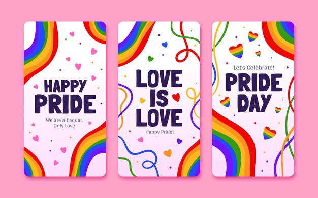 Colección de historias de instagram del día del orgullo dibujadas a mano