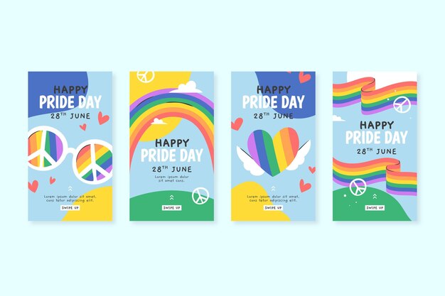 Colección de historias de instagram del día del orgullo plano orgánico