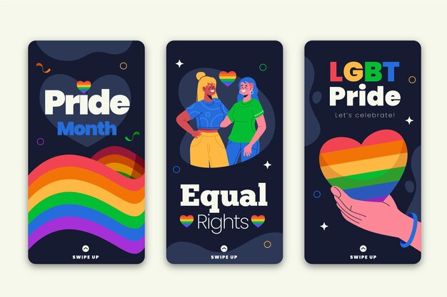 Colección de historias de instagram del día del orgullo plano orgánico