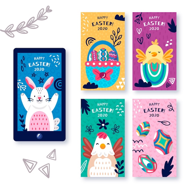 Vector gratuito colección de historias de instagram del día de pascua