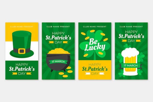 Vector gratuito colección de historias de instagram del día de san patricio