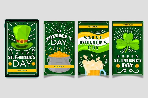 Vector gratuito colección de historias de instagram del día de san patricio