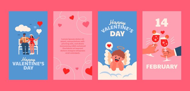 Colección de historias de instagram del día de san valentín dibujadas a mano