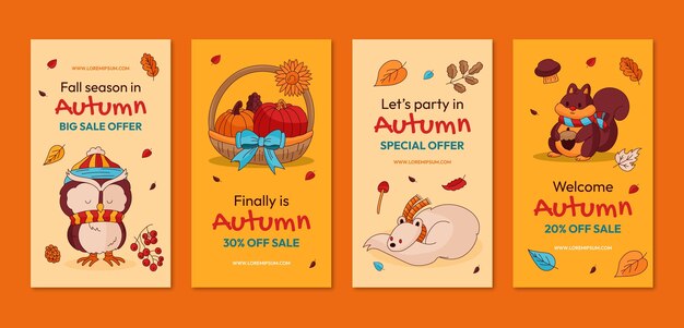 Colección de historias de Instagram dibujadas a mano para la temporada de otoño