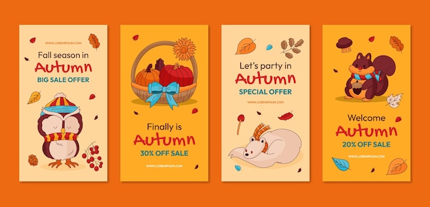 Colección de historias de Instagram dibujadas a mano para la temporada de otoño