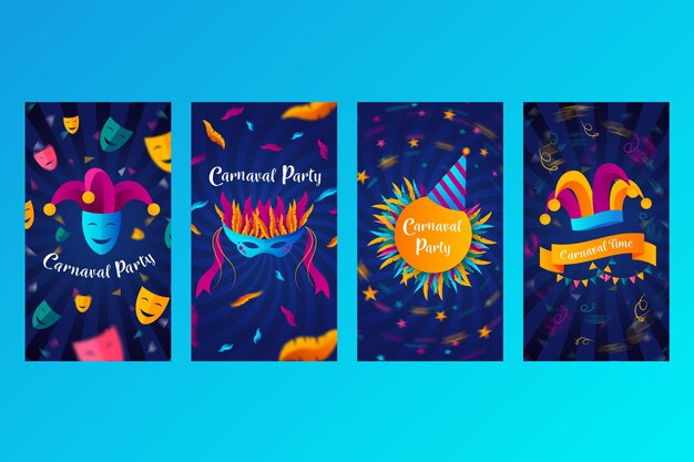 Colección de historias de Instagram con diseño de fiesta de carnaval