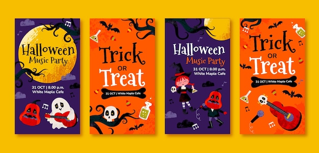 Colección de historias de instagram de diseño plano de celebración de halloween