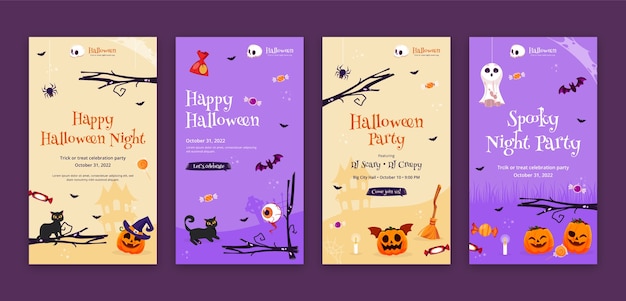 Vector gratuito colección de historias de instagram de diseño plano de celebración de halloween