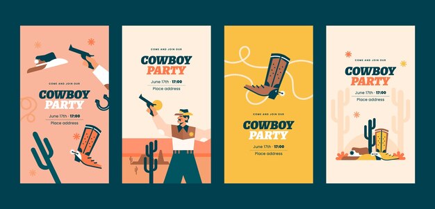 Colección de historias de instagram de eventos de fiesta de vaqueros