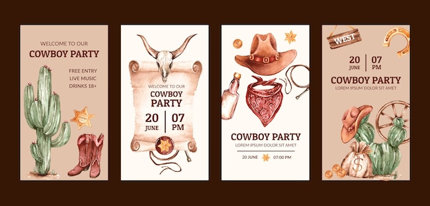 Colección de historias de instagram de eventos de fiesta de vaqueros