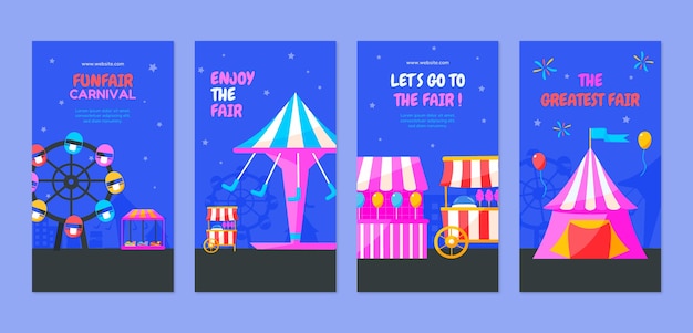 Vector gratuito colección de historias de instagram de feria plana